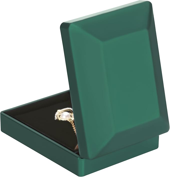 LED Light Pendant Necklace Gift Box, Velvet Jewelry Storage Display Case for Proposal Engagement Wedding Anniversary Birthday Valentine's Day (Green)
