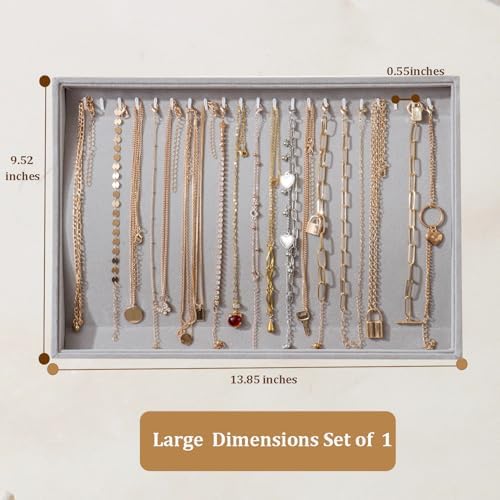 Large Jewelry Organizer for Drawer Insert Velvet Stackable Jewelry Trays for Earring Necklace Bracelet Ring Display (Gray, 20 Hooks) - Image 3