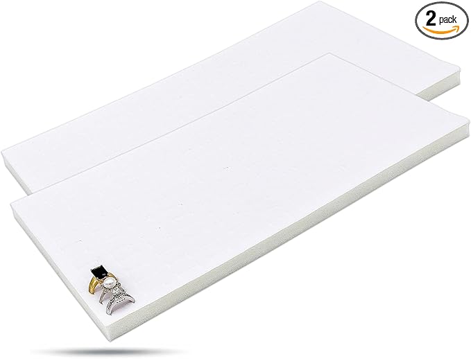 TheDisplayGuys For Your Modern Living 2-Pack 144-Ring Holders Velvet Foam Padding Jewelry Inserts - Tray/Case Liners - Retail Display, Storage (White) by The Display Guys