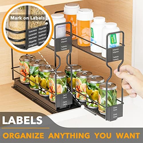 SpaceAid Pull Out Spice Rack Organizer for Cabinet, Heavy Duty Slide Out Seasoning Kitchen Organizer, Cabinet Organizer, with Labels, 5.2" W x10.75 D x10 H, 2 Drawers 2-Tier - Image 6