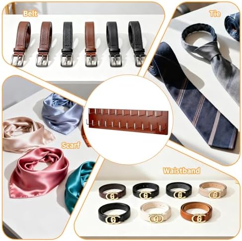 Belt Organizer Holder Wooden Belt Hanger for Closet Wall Mount Belt Storage Rack Tie Bra Scarf Hanger Holds Over 40 Large Belts (Brown) - Image 5