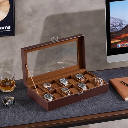 ProCase Watch Case for Men, 14 Slot Mens Watch Box Holder Organizer with Glass Lid, Watch Display Case, Fathers Day Gift for Dad Husband, Birthday Valentine Gifts for Men Women -14 Slot, Espresso - Image 5