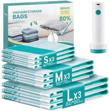 SONGMICS Vacuum Storage Bags, Rechargeable Electric Pump, 9 Pack, 3S/3M/3L by SONGMICSbySONGMICSHOME
