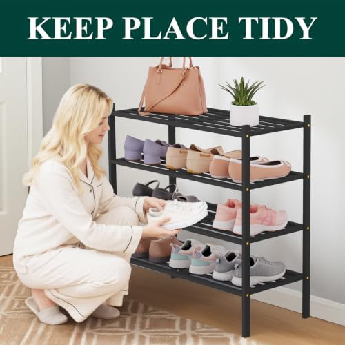 Smiry Bamboo Shoe Rack, 5 Horizontal Slats, 4 Tier - 26.8" Wide, Black - Image 6