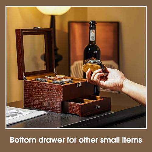 ProCase 6 Slots Lacquered Finish Wooden Watch Box for Men, Men’s Watch Organizer with Glass Top, 2-Tier Display Case for Wristwatch Storage, Valentine’s Day Gift for Him, Father’s Day Gift -Espresso - Image 5