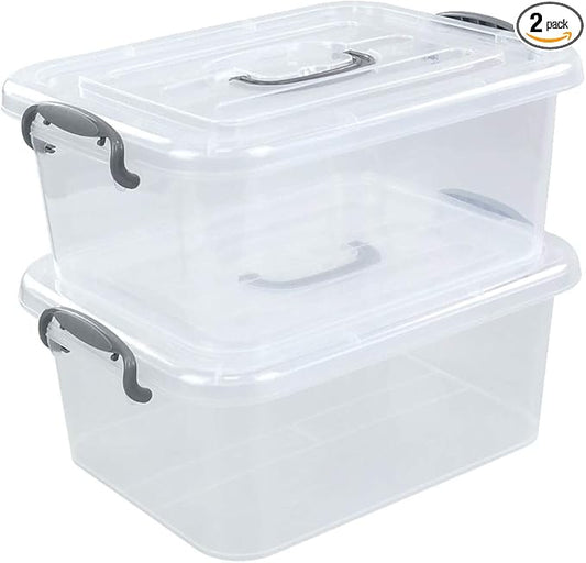 Kekow 2-Pack Clear Storage Latch Box, Plastic Containers with Lids, 8 L