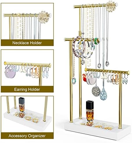 SRIWATANA Jewelry Organizer Display Extra Tall Necklace Holder 3 Tier Jewelry Tree Stand, Gift Idea (White & Gold) - Image 4