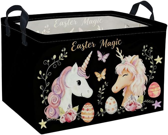 Rectangular Easter Unicorn Baskets Gift Basket Empty Kids Storage Bins Baby Girls Basket Kids Toy Storage Bin Organizer Box Room Decor for Home(Unicorn)