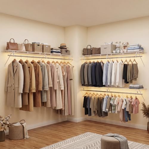 COSTWAY Closet Shelves Wall Mounted, Ventilated Shelf with Hanging Rod - Image 2