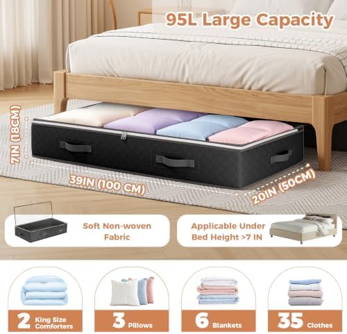 Budding Joy 95L Under Bed Storage Containers, 6 Pack Clothes Storage Bins - Image 3