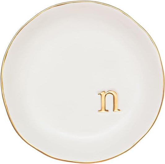 COLLECTIVE HOME - Ceramic Jewelry Tray, Decorative Trinket Dish for Rings Earrings Necklaces Bracelet Watch Keys, Birthday Mother's Day Christmas Gift for Women, 4.75", White Surface (N)
