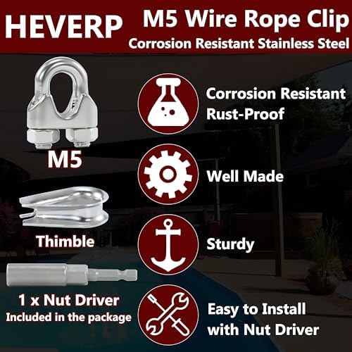 12PCS 3/16-1/4 Inches M5 Stainless Steel Wire Rope Clips,6PCS Thimbles - Image 3
