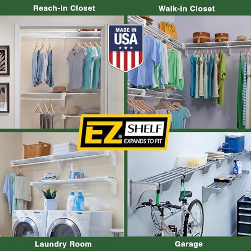 EZ SHELF - Hanging Shelf - Closet Rod - Expands 63.3-118” - White, Closet Shelves - Strong, Holds 200 lbs - DIY, Easy Install - to 2 Side Walls - Alternative to Wire Shelving - Image 5