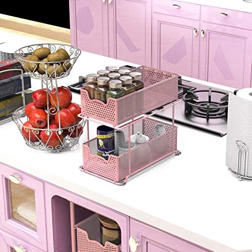 Simple Houseware 2 Tier Sliding Cabinet Basket Organizer Drawer, Pink - Image 7