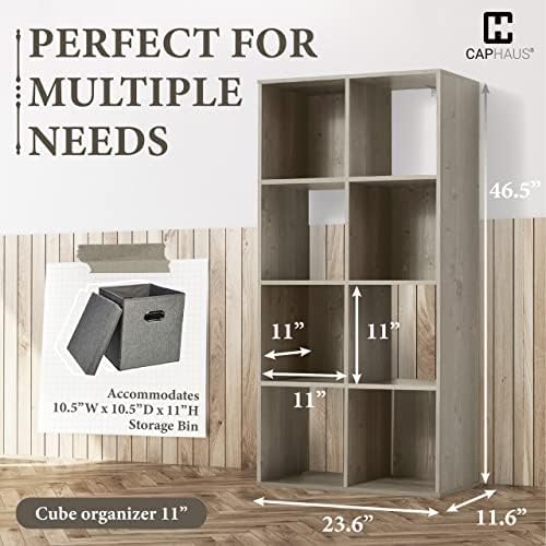 CAPHAUS Sturdy Room 11-Inch Cube Storage Organizer Shelf, with Thick Exterior Edge, Storage Shelf Divider w/Back, Bookcase, 8-Cube, Rustic Grey Oak - Image 3