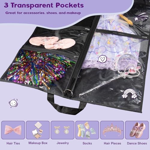 Dance Garment Bags with 3 Clear Zipper Pockets, Cheer Garment Bags for Cheerleading Uniform, 40" Garment Bags for Hanging Clothes, Suits, Travel & Sports Jersey, Cheer Uniform (Black, 1Pack 40") - Image 3