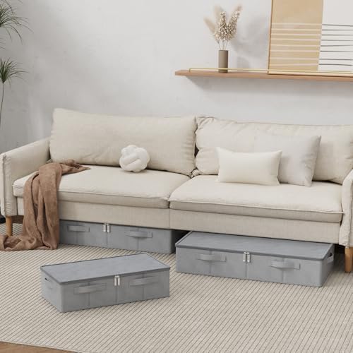 Underbed Fabric Storage Box with Lids,23.6x11.8x5.9in,Grey,2 Pack - Image 2