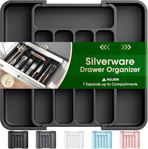 Aujen Silverware Drawer Organizer, Adjustable Utensil Cutlery Tray by AUJEN