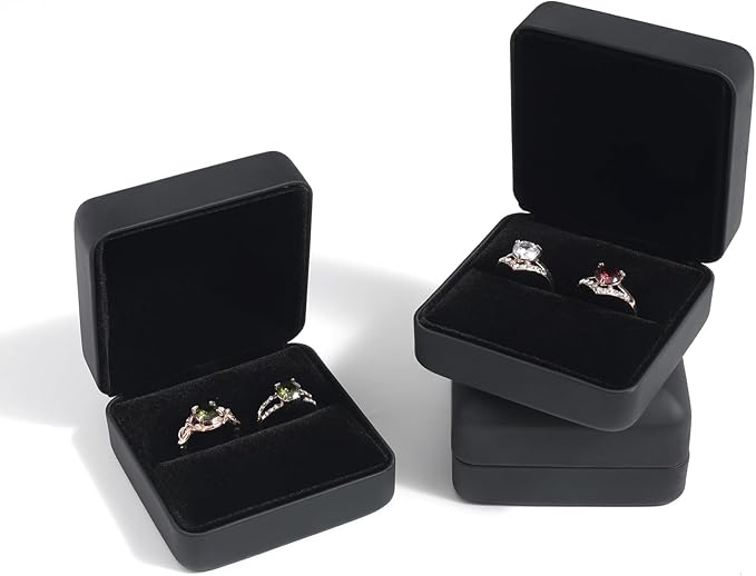 Velvet Ring Gift Box, Small Jewelry Earring Studs Holder Case for Wedding Day, Proposal, Engagement, Anniversary, Ring Display Storage Box for Women Girl (Black S)