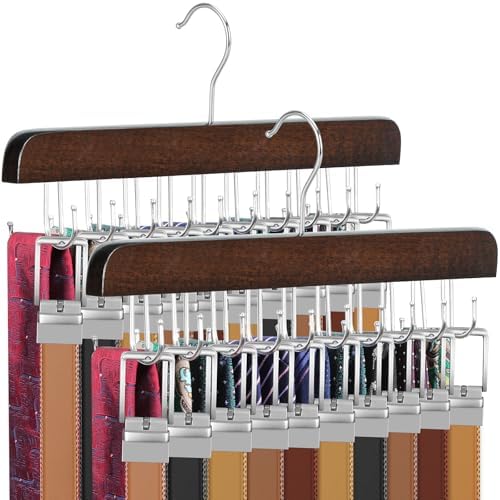 TOPIA HANGER 40 Hooks Belt Tie Hanger Space Saving for Closet, 2 in 1 Belt Ties Racks Max 60 Belts with 60 Ties Capacity, Curved with Flat Hooks for Belts,Ties,Bras,Closet Organizers and Storage CT70A by TOPIAHANGER