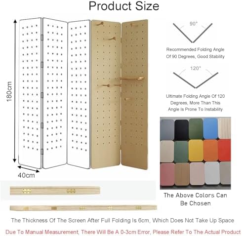 Folding Pegboard Room Divider,5 Panels Pegboard Partition Screen,Room Divider Wall with Foot Brackets,Convenient for Bedroom Market Jewelry Store(Style 1,180x40cm-3 Panel) - Image 2