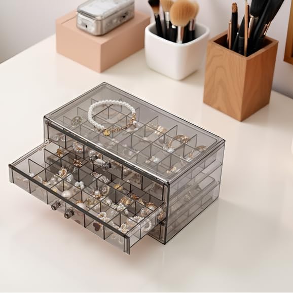 Earring Storage Box Organizer 3 Drawers Acrylic Jewelry Storage Box Holder Transparent Jewelry Display Stand with 72 Cells Gift for Women Girls