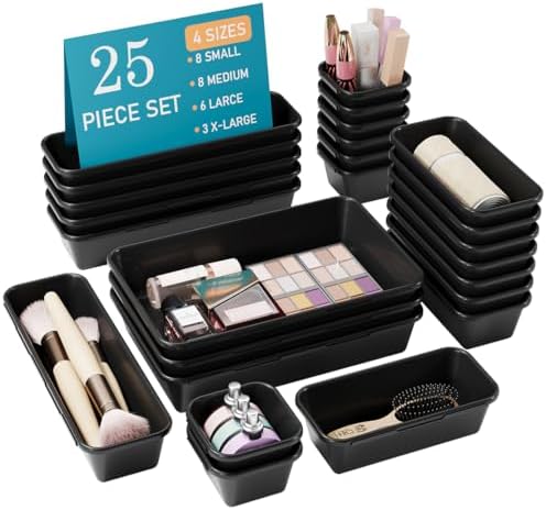 Kutesna 25 PCS Drawer Organizers Set, 4 Size Plastic Storage Bins（Black ） by Kutesna
