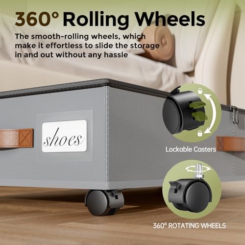 LAMU Under Bed Storage with Wheels, 2 Pack Under Bed Storage Containers with Clear Lids & Label, Rolling Under Bed Drawers for Clothes, Shoes, Blankets, Grey - Image 4