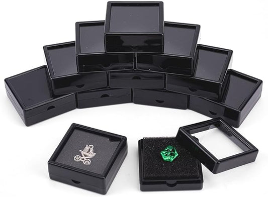 BENECREAT 12Pack Black Gemstone Display Box 2" x 0.78" Jewelry Box Container with Clear Top Lids for Gems, Coins, Christmas Festival Wedding Jewelry Packing
