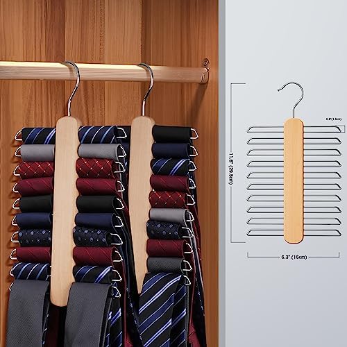 Tie Hanger 2 Pack,Tie Organizer for Closet 20 Storage Capacity,Wooden Necktie Organizer Tie Storage,360 Degree Rotating Accessory Organizers for Tie,Belt,Scarf - Image 6