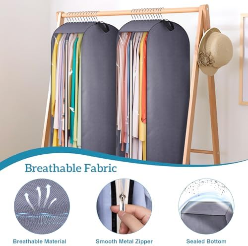 KIMBORA 10" Gusseted Clear Garment Bags for Hanging Clothes Storage, 43" Suit Bags for Closet Storage with Handles, Garment Covers for Coats, Jackets, Sweaters (4 Packs, Grey) - Image 4