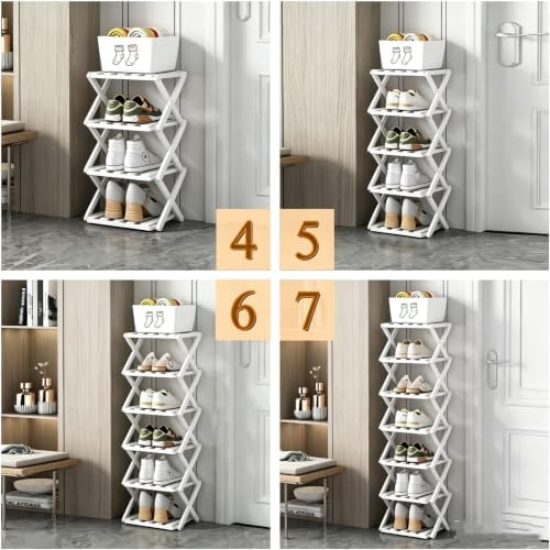 5 Tier Foldable Shoe Rack, Bamboo Vertical Shoe Organizer Tall for Multifunctional Narrow Shoe Shelf for Entryway, Closet, Corner, Bedroom, Hallway(White) - Image 6