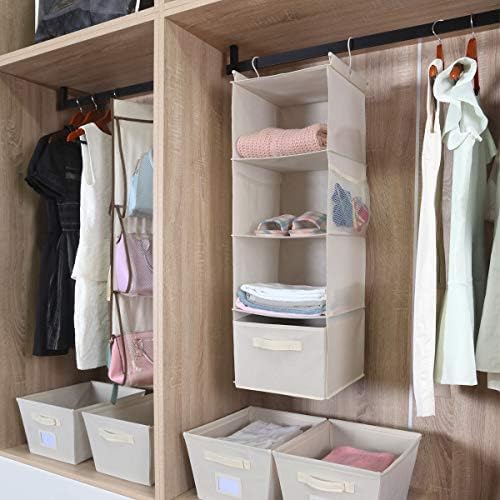 MAX Houser 4-Shelf Hanging Closet Organizer, Space Saver, Cloth Hanging Shelves with 2 Side Pockets, Foldable (Beige) - Image 2