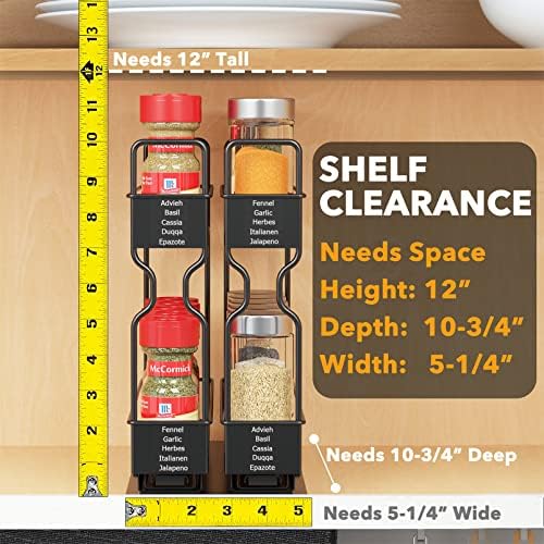 SpaceAid Pull Out Spice Rack Organizer for Cabinet, Heavy Duty Slide Out Seasoning Kitchen Organizer, Cabinet Organizer, with Labels, 5.2" W x10.75 D x10 H, 2 Drawers 2-Tier - Image 5