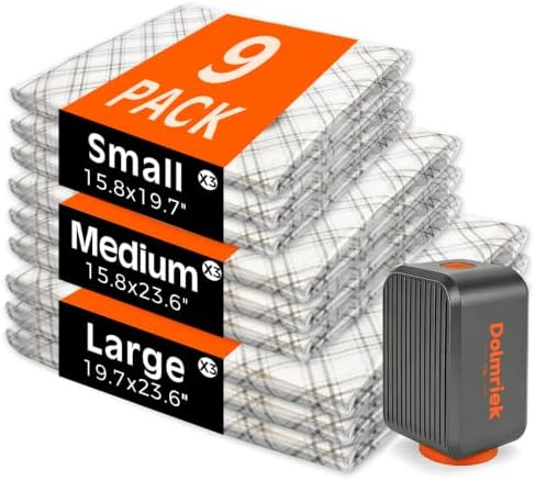 9-Pack Vacuum Seal Bags for Clothing Travel with Cordless Pump by DolmriekTravelVacuumBags