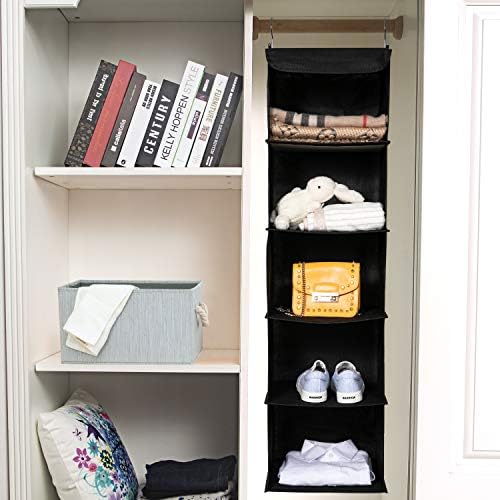 BrilliantJo 2 Pack Hanging Closet Organizer, 5 Shelves Hanging Storage with 6 Side Pockets for Clothes Shoes, 43"x12"x12"(Black) - Image 5