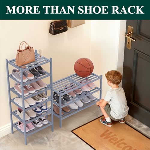 Smiry Bamboo Shoe Rack, 5 Horizontal Slats, 4 Tier - 26.8" Wide, Grey - Image 5