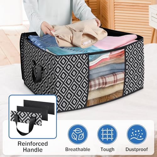 100L 3 Pack Storage Bags, Foldable Clothes Bins with Clear Window, Black - Image 5