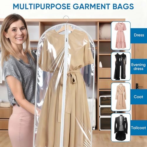 KISEER 10 Pack Clear Garment Bags for Hanging Clothes, 24 x 60 Inch Plastic Clothes Cover Bags with Zipper for Jackets Dresses Suits Coats Shirts - Image 6