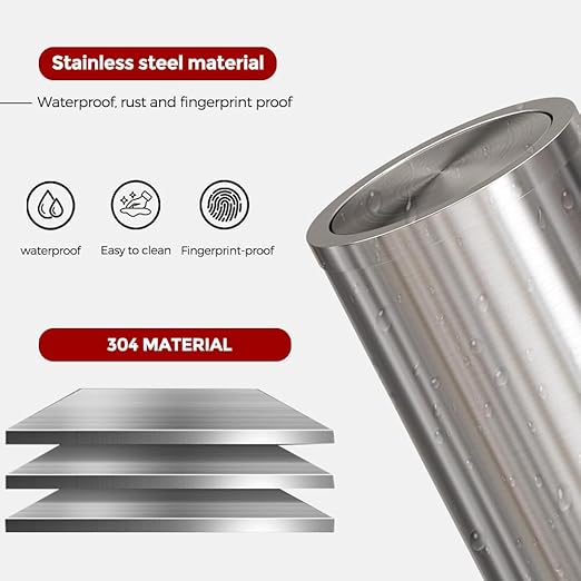 Brushed Nickel Bathroom Trash Can,Stainless Steel Garbage Can with Fild Lid,Small Trash Can for Bedroom,Hotel,Office,Laundry(Sliver)