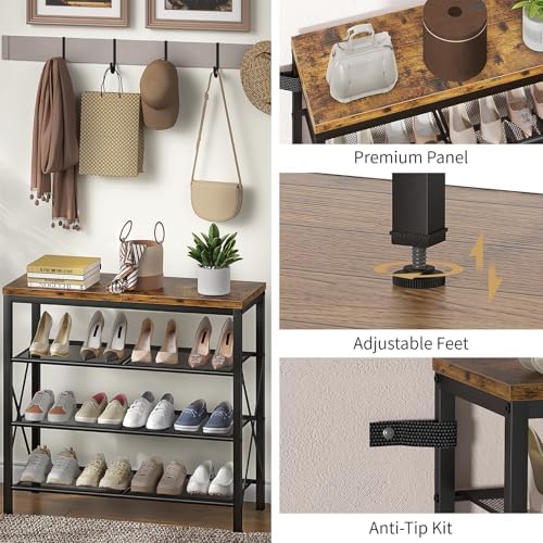 4 Tier Shoe Rack, Metal Shoe Organizer with Wooden Top, Shoe Shelf for Entryway Closet Door Entrance, Rustic Brown - Image 5