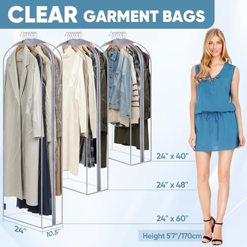 BALEINE 9PK Clear Garment Bags for Hanging Clothes, 48" Dress Suit Bag - Image 2