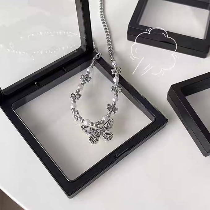 12PCS 3D Floating Frame Display Stand, Jewelry Box, Gift Box, Ornament Organizer, Small Travel Jewelry Box, PE Film Anti-Oxidation, Suspended Display Box Stackable (Black, 4.33 * 4.33)