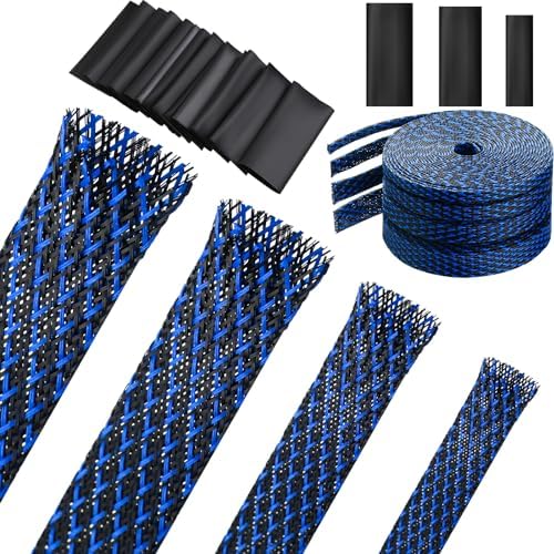 Tatuo 65.6 ft Braided Cable Sleeve Expandable Wire Sheathing(Blue, Black) by Tatuo