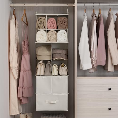 GRANNY SAYS Hanging Closet Organizer, 3 Drawers, 6 Shelves, Beige - Image 2