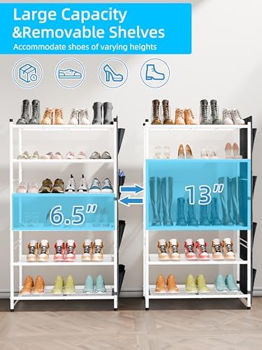 6 Tier 27" Metal Shoe Rack for Closet, Shoe Organizer Storage Shlef with Pocket, White - Image 6