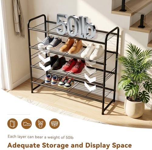 Heavy Duty Metal Shoe Rack Stainless Steel Shoe Organizer Shelf, Black - Image 4