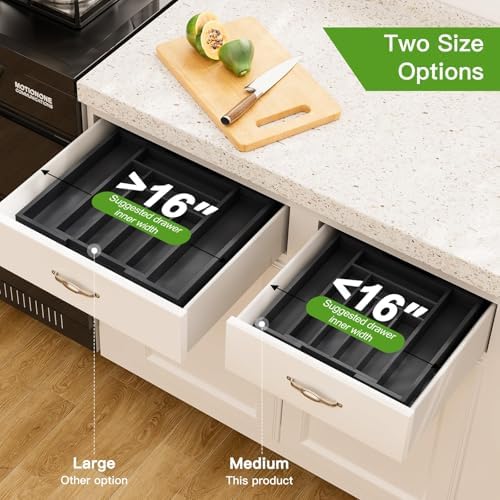 Pipishell Bamboo Expandable Silverware Drawer Organizer, Black, Medium - Image 4