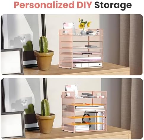 Daltack 6-Tier Paper Organizer for Desk with Handle, Rose Gold - Image 3