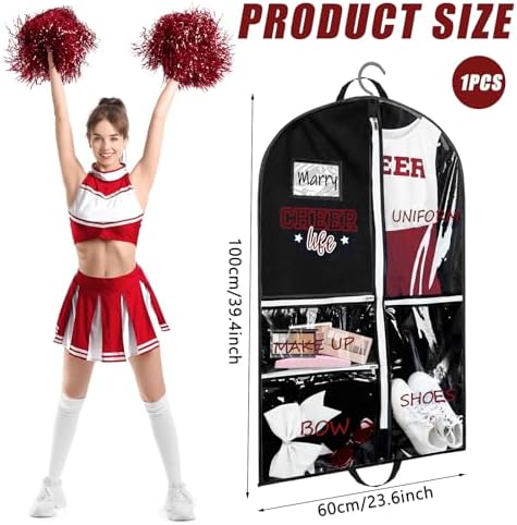 Blushtier 40" Cheer Uniform Garment Bag Cheerleading, Black,Red - Image 2